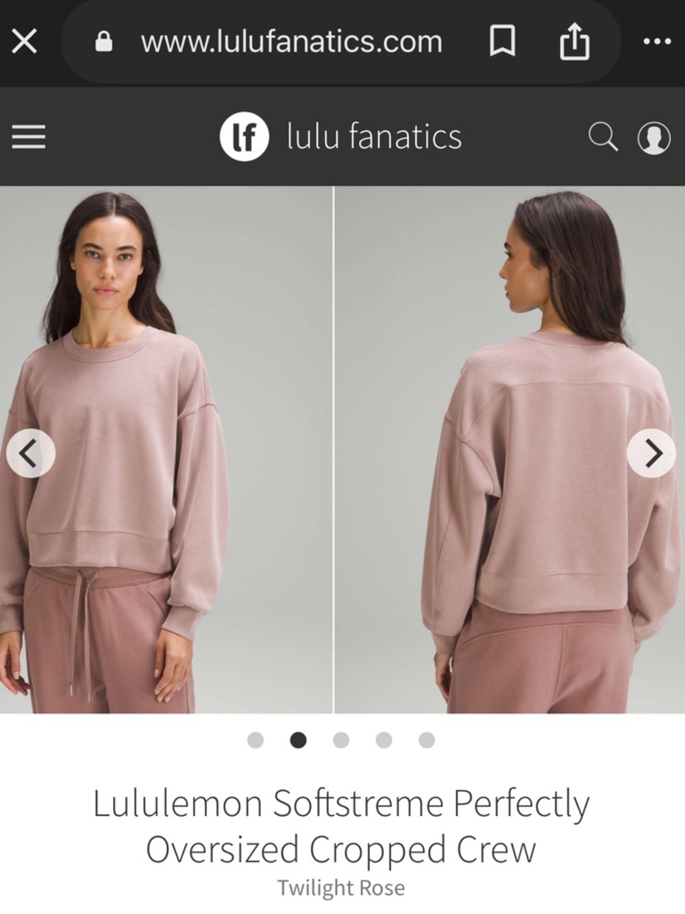 Lululemon Softstreme Perfectly Oversized Cropped Crew Twilight Rose Sz 6 Medium - Picture 8 of 8